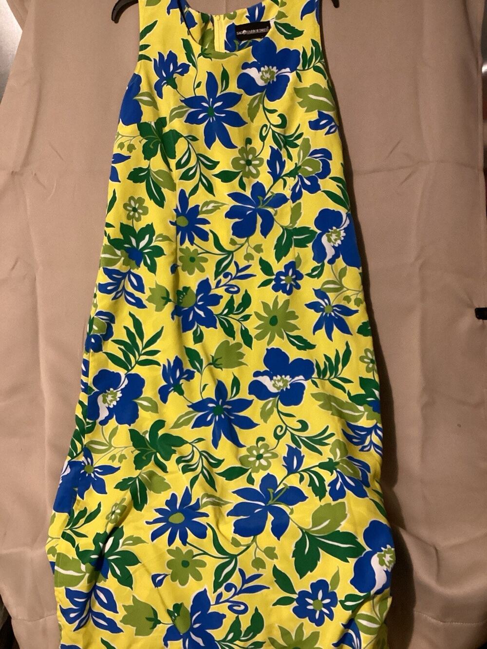 Sag Harbor Dress Multicolor Yellow Floral Long Summer Dress SZ 16 Beach Vacation
